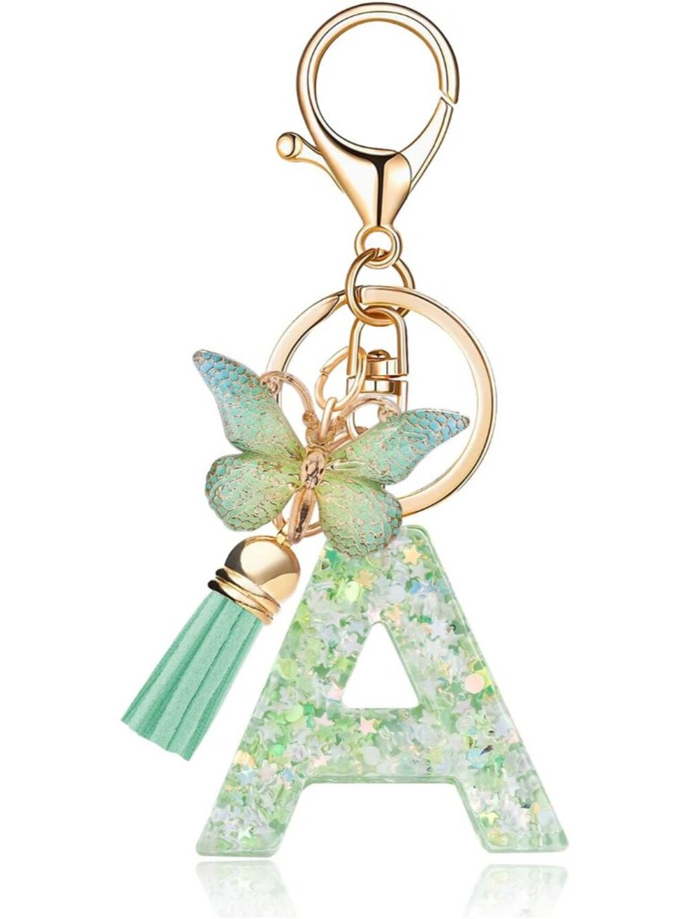 Fashion Alphabet Initial Letter Keychain Tassel Butterfly Pendant Key Ring for P
